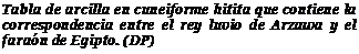Подпись: Tabla de arcilla en cuneiforme hitita que contiene la correspondencia entre el rey luvio de Arzawa y el faraón de Egipto. (DP)
